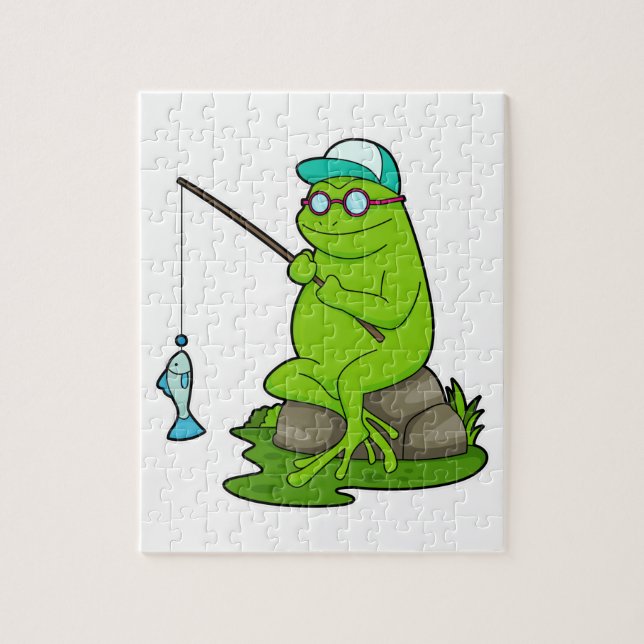 Frog as Fisher with Fishing rod & Fish Jigsaw Puzzle (Vertical)