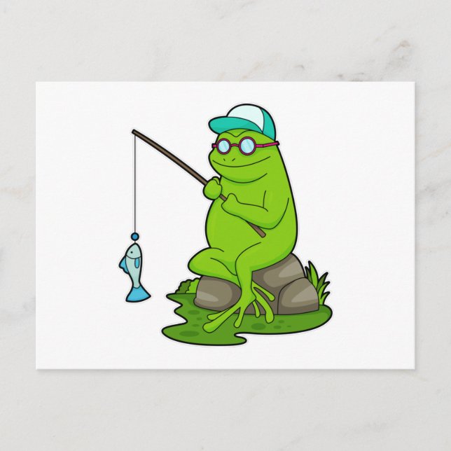 Frog as Fisher with Fishing rod & Fish Postcard (Front)
