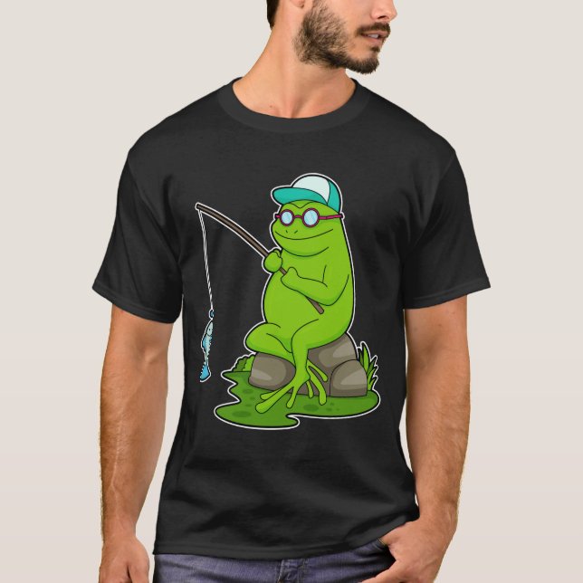 Frog as Fisher with Fishing rod & Fish T-Shirt (Front)