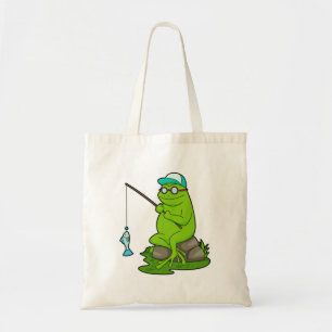 Frog as Fisher with Fishing rod & Fish Tote Bag