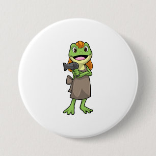 Frog as Hairdresser with Hairdryer 7.5 Cm Round Badge