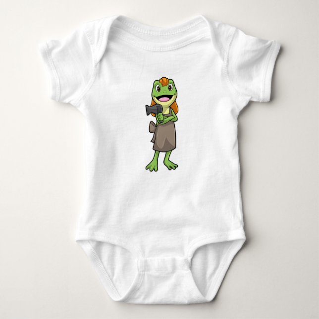 Frog as Hairdresser with Hairdryer Baby Bodysuit (Front)