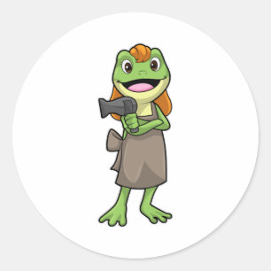 Frog as Hairdresser with Hairdryer Classic Round Sticker