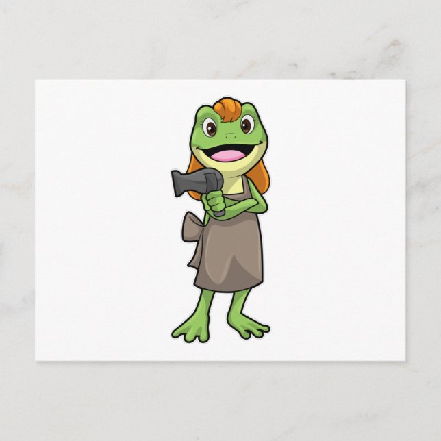 Frog as Hairdresser with Hairdryer Postcard (Front)