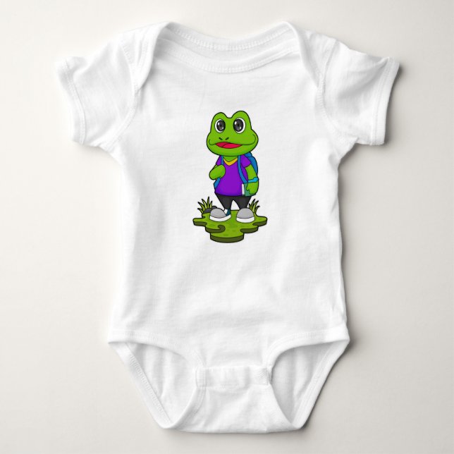 Frog as Hiker with Backpack Baby Bodysuit (Front)