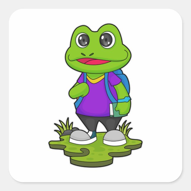 Frog as Hiker with Backpack Square Sticker (Front)