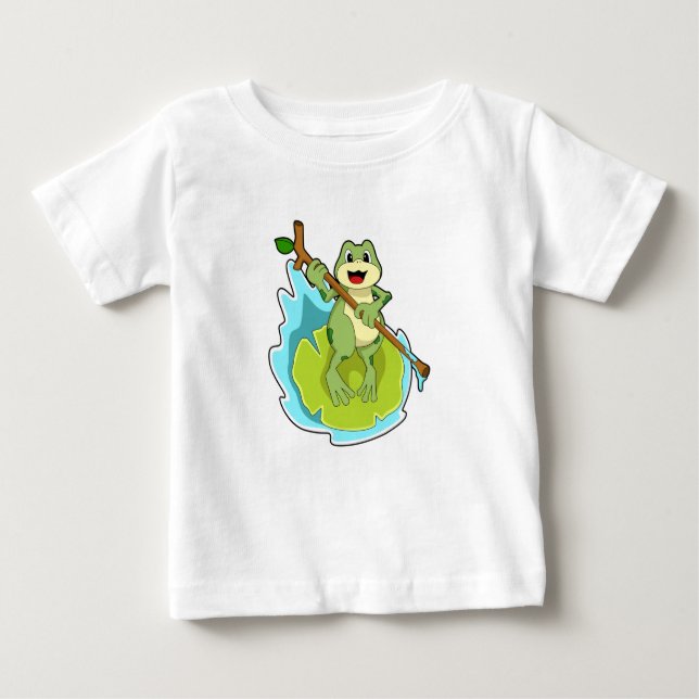Frog as Hiker with Stick Baby T-Shirt (Front)