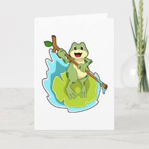 Frog as Hiker with Stick Card