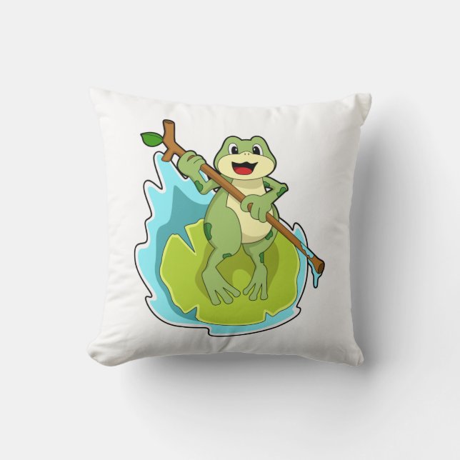 Frog as Hiker with Stick Cushion (Front)