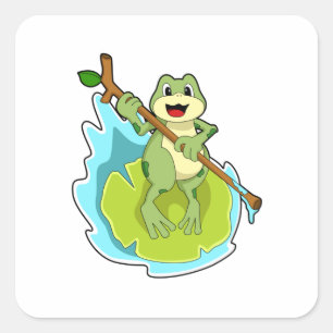 Frog as Hiker with Stick Square Sticker