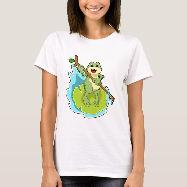 Frog as Hiker with Stick T-Shirt (Front)