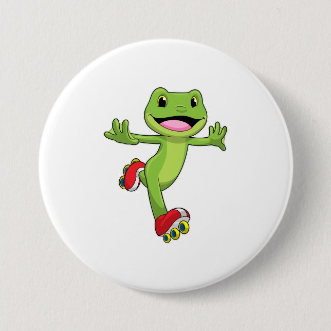 Frog as Inline skater with Roller skates 7.5 Cm Round Badge (Front)