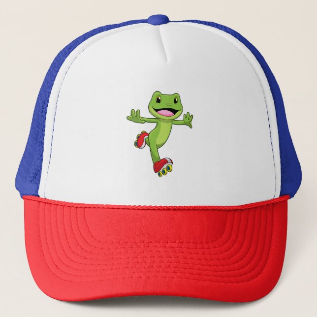 Frog as Inline skater with Roller skates Trucker Hat (Front)