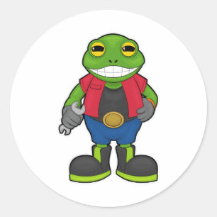 Frog as Mechanic with Spanner Classic Round Sticker