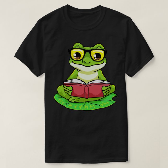 Frog as Nerd with Glasses Book T-Shirt (Design Front)