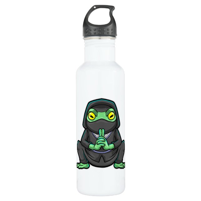 Frog as Ninja in black 710 Ml Water Bottle (Front)