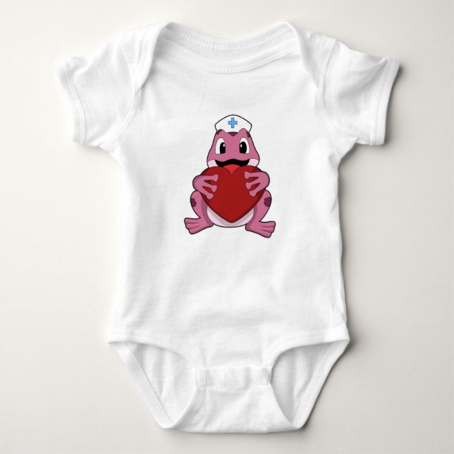 Frog as Nurse with Heart Baby Bodysuit (Front)
