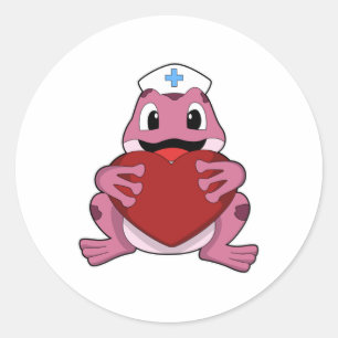 Frog as Nurse with Heart Classic Round Sticker