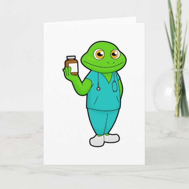 Frog as Nurse with Medicine & Stethoscope Card (Front)