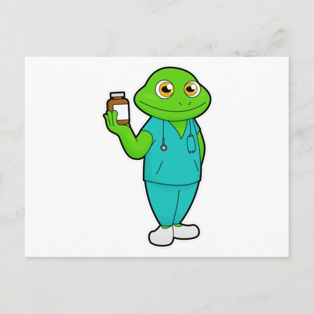 Frog as Nurse with Medicine & Stethoscope Postcard (Front)