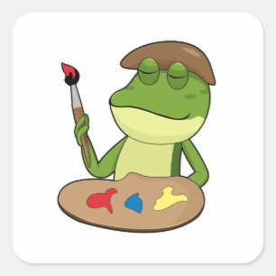 Frog as Painter with Brush & Paint Square Sticker