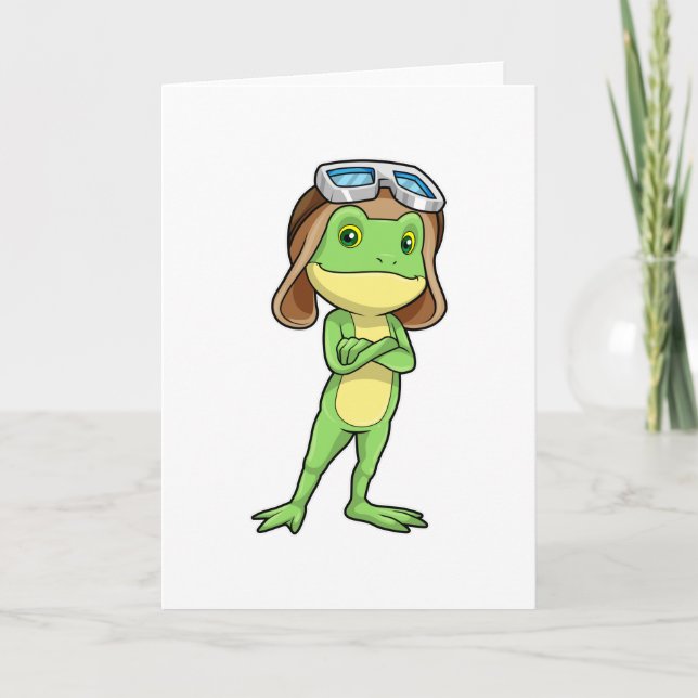 Frog as Pilot with Hat & Glasses Card (Front)
