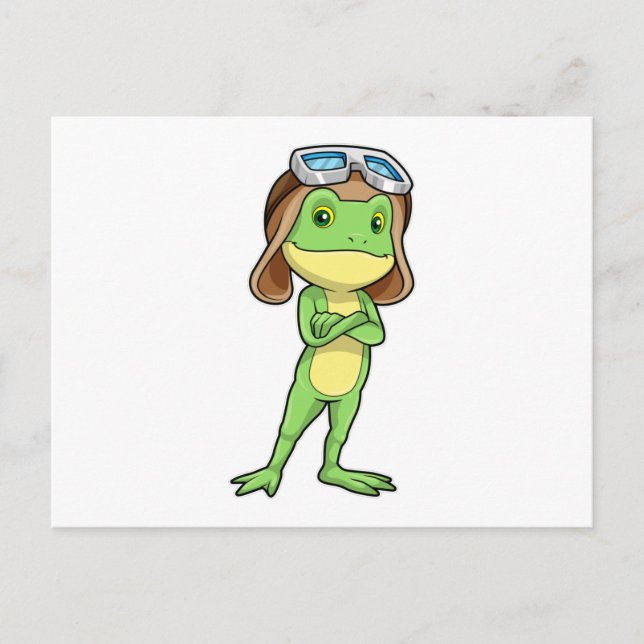 Frog as Pilot with Hat & Glasses Postcard (Front)