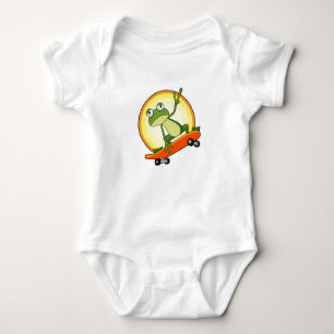 Frog as Skater with Skateboard Baby Bodysuit