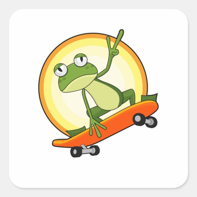 Frog as Skater with Skateboard Square Sticker (Front)