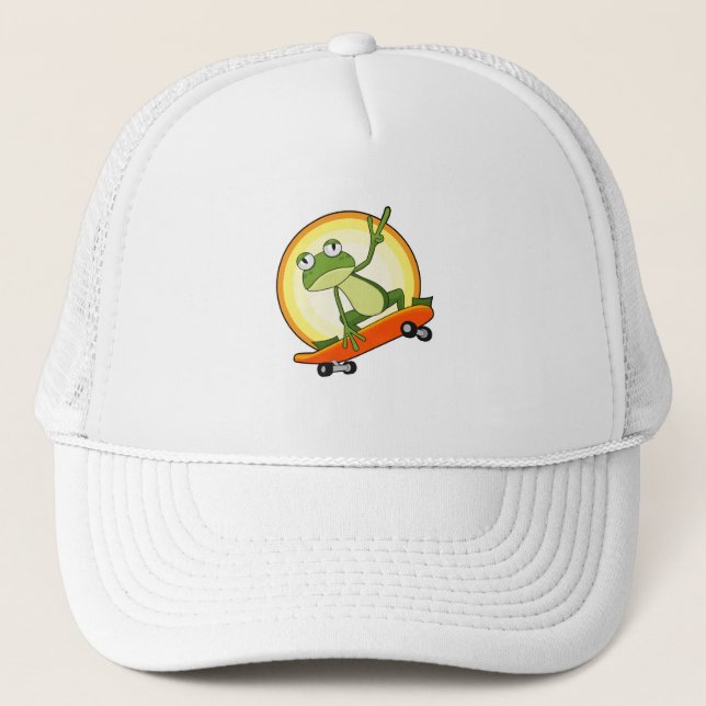 Frog as Skater with Skateboard Trucker Hat (Front)