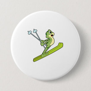 Frog as Ski jumper with Ski.PNG 7.5 Cm Round Badge