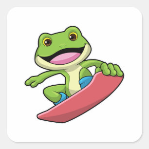 Frog as Snowboarder with Snowboard Square Sticker