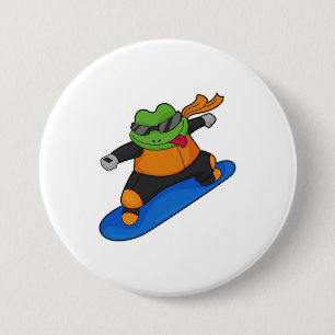 Frog as Snowobarder with Snowboard 7.5 Cm Round Badge