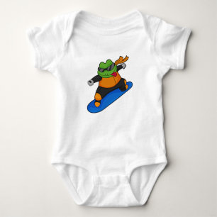 Frog as Snowobarder with Snowboard Baby Bodysuit