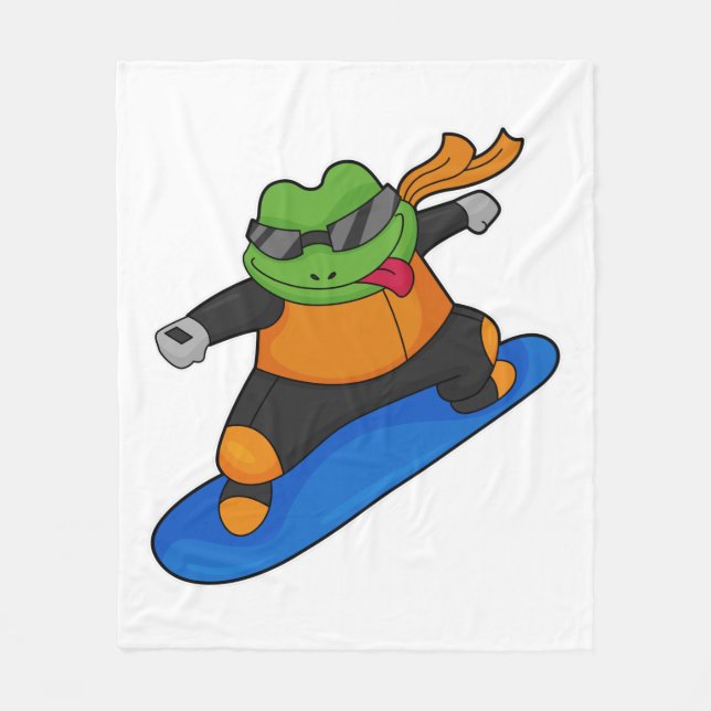 Frog as Snowobarder with Snowboard Fleece Blanket (Front)