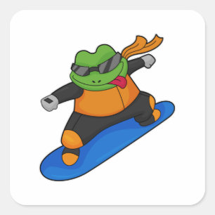 Frog as Snowobarder with Snowboard Square Sticker