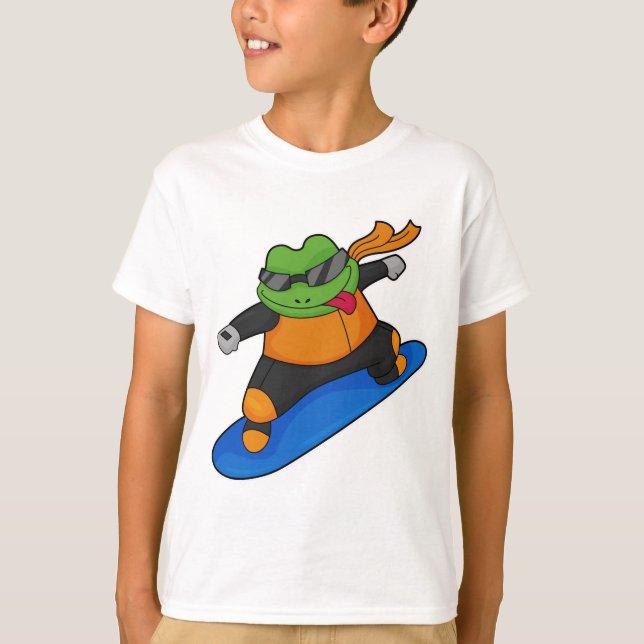 Frog as Snowobarder with Snowboard T-Shirt (Front)