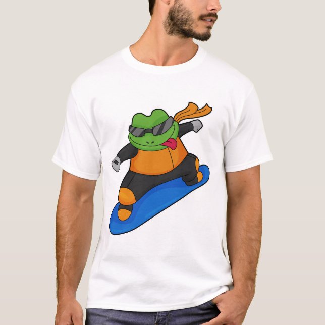 Frog as Snowobarder with Snowboard T-Shirt (Front)