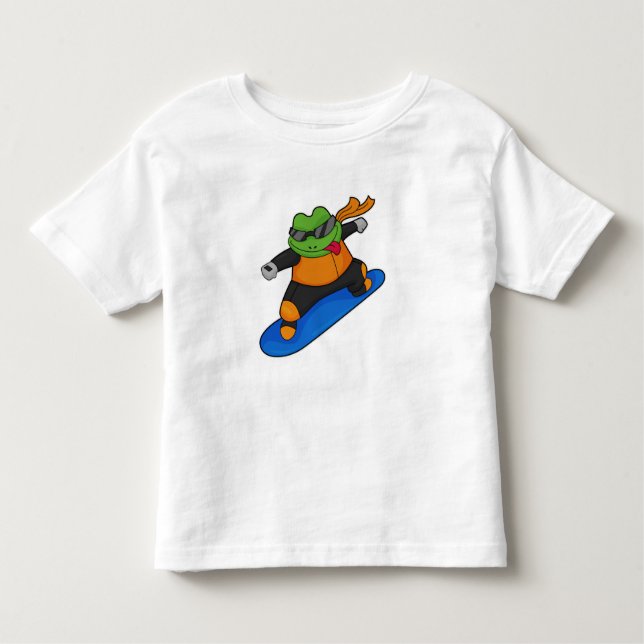 Frog as Snowobarder with Snowboard Toddler T-Shirt (Front)