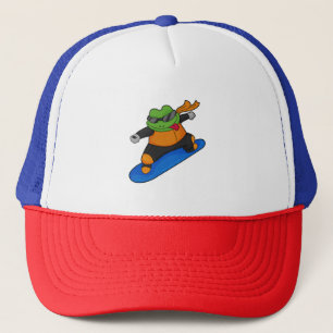 Frog as Snowobarder with Snowboard Trucker Hat