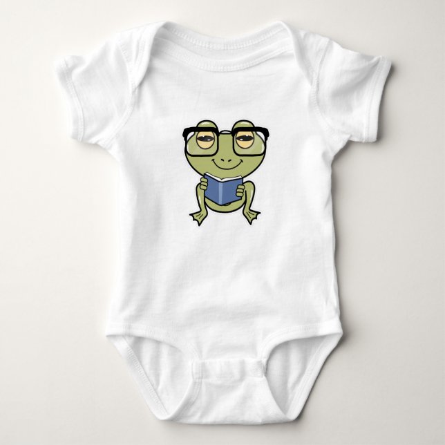 Frog as Student with Book Baby Bodysuit (Front)