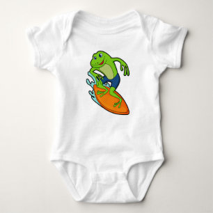 Frog as Surfer with Surfboard Baby Bodysuit