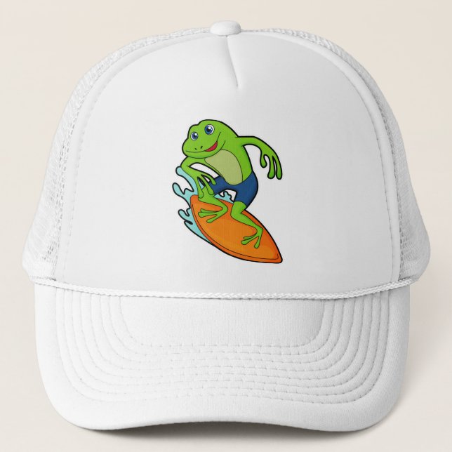 Frog as Surfer with Surfboard Trucker Hat (Front)