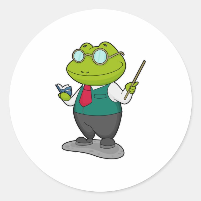 Frog as Teacher with Book Classic Round Sticker (Front)