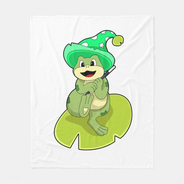 Frog as Wizard with Magic wand Fleece Blanket (Front)