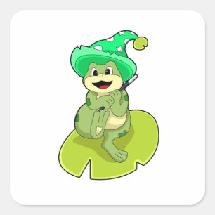 Frog as Wizard with Magic wand Square Sticker