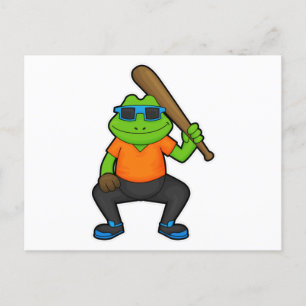 Frog at Baseball with Baseball bat & Sunglasses Postcard
