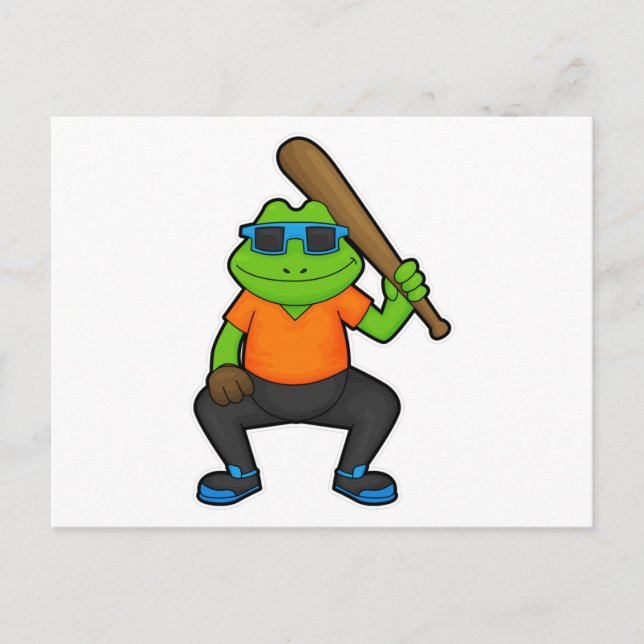 Frog at Baseball with Baseball bat & Sunglasses Postcard (Front)