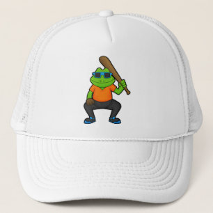 Frog at Baseball with Baseball bat & Sunglasses Trucker Hat