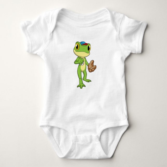 Frog at Baseball with Baseball glove Baby Bodysuit (Front)